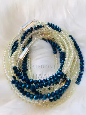 `Handmade Crystal Waist Beads - Blue Gold - 1 to 4 Layers - Konongo`