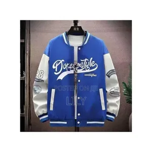 Men's Stylish Blue Varsity Letterman Jacket – Streetwear Bomber