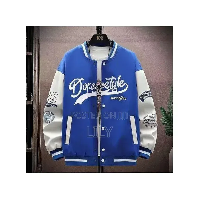 Men's Stylish Blue Varsity Letterman Jacket – Streetwear Bomber
