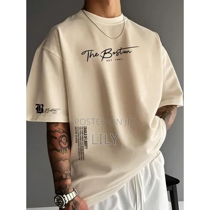 Men's Oversized Beige Graphic T-Shirt – Streetwear Short Sleeve
