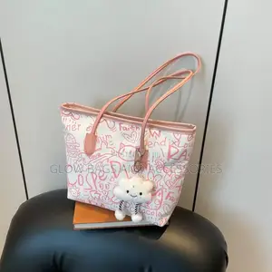 Pink White Doodle Cartoon Tote Bag
