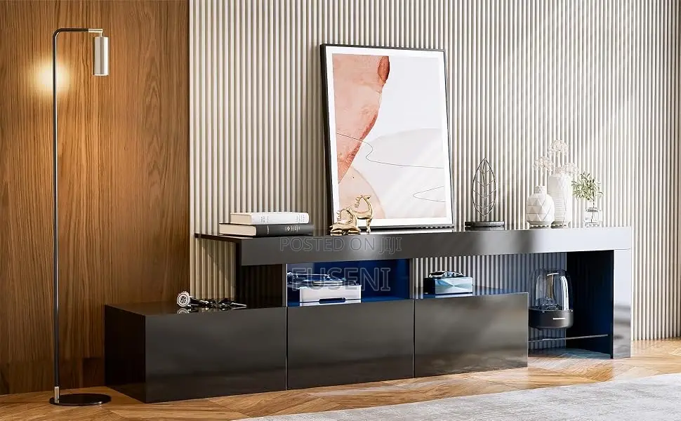 LED TV Stand for 75 Inch, With 3 Cabinets. For Living Room - Black