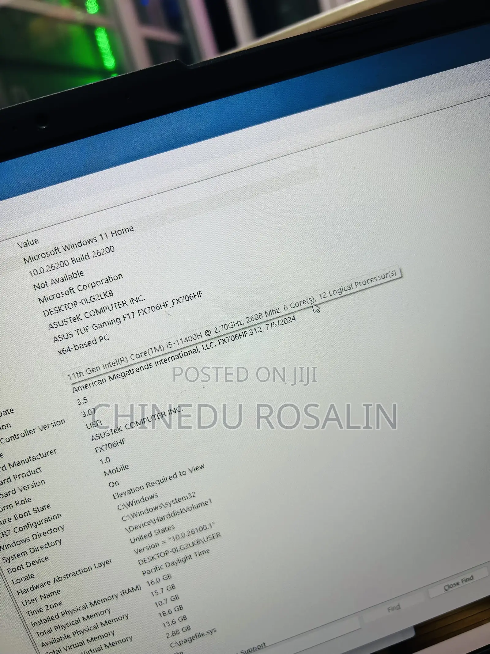 Laptop Asus TUF Gaming F17 16GB Intel Core i5 SSD 512GB