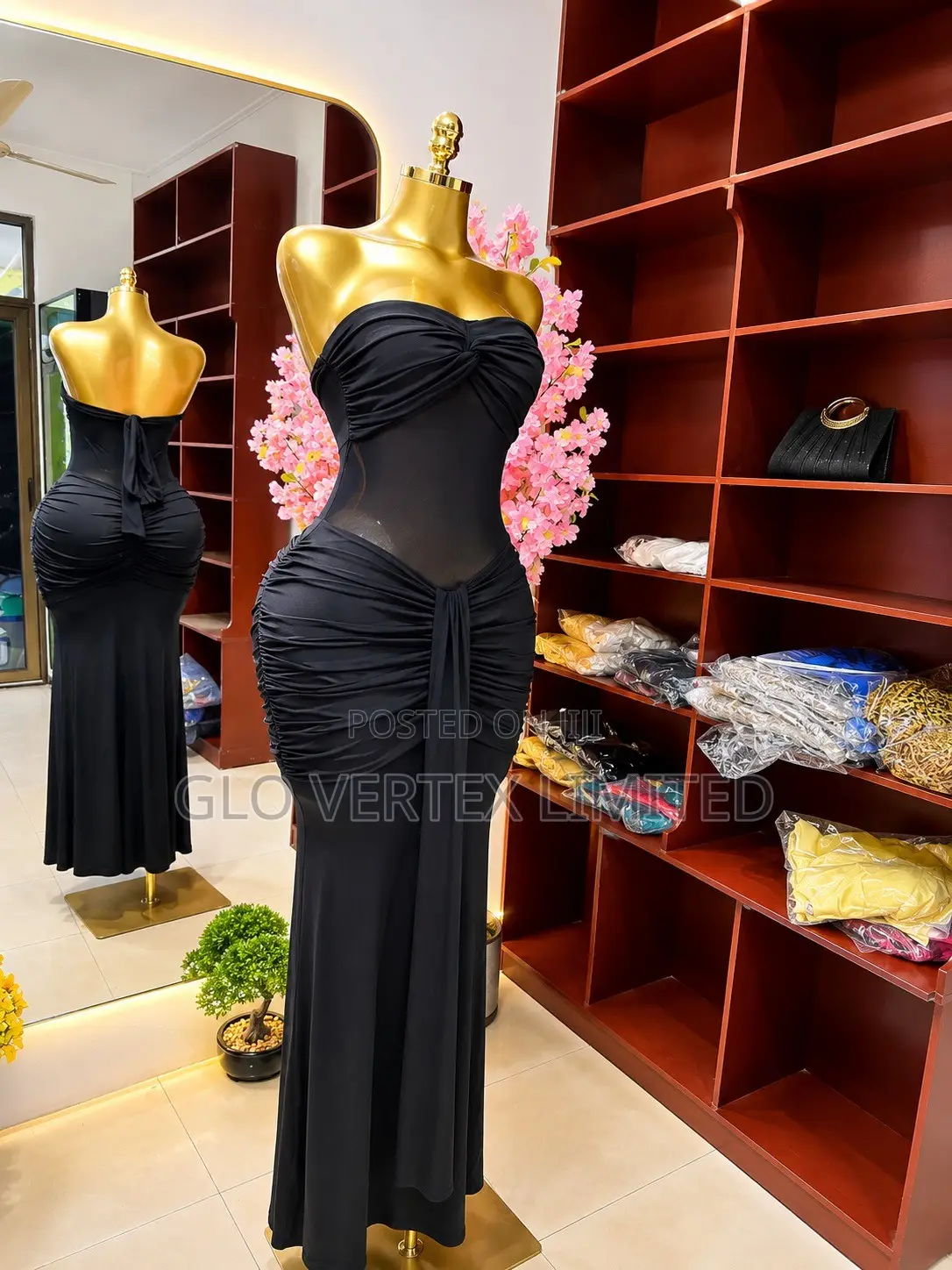 Women’s Elegant Strapless Ruched Bodycon Maxi Dress