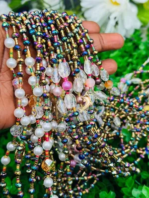 > GH₵ 85 - Midnight Shine Crystal Waist Beads With Gold - 1 Piece