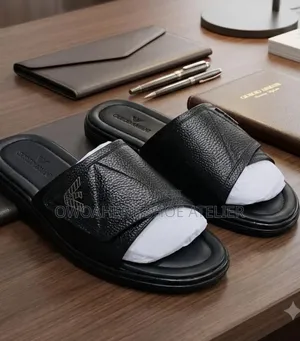Giorgio Armani Pebble-Grain Leather Slides