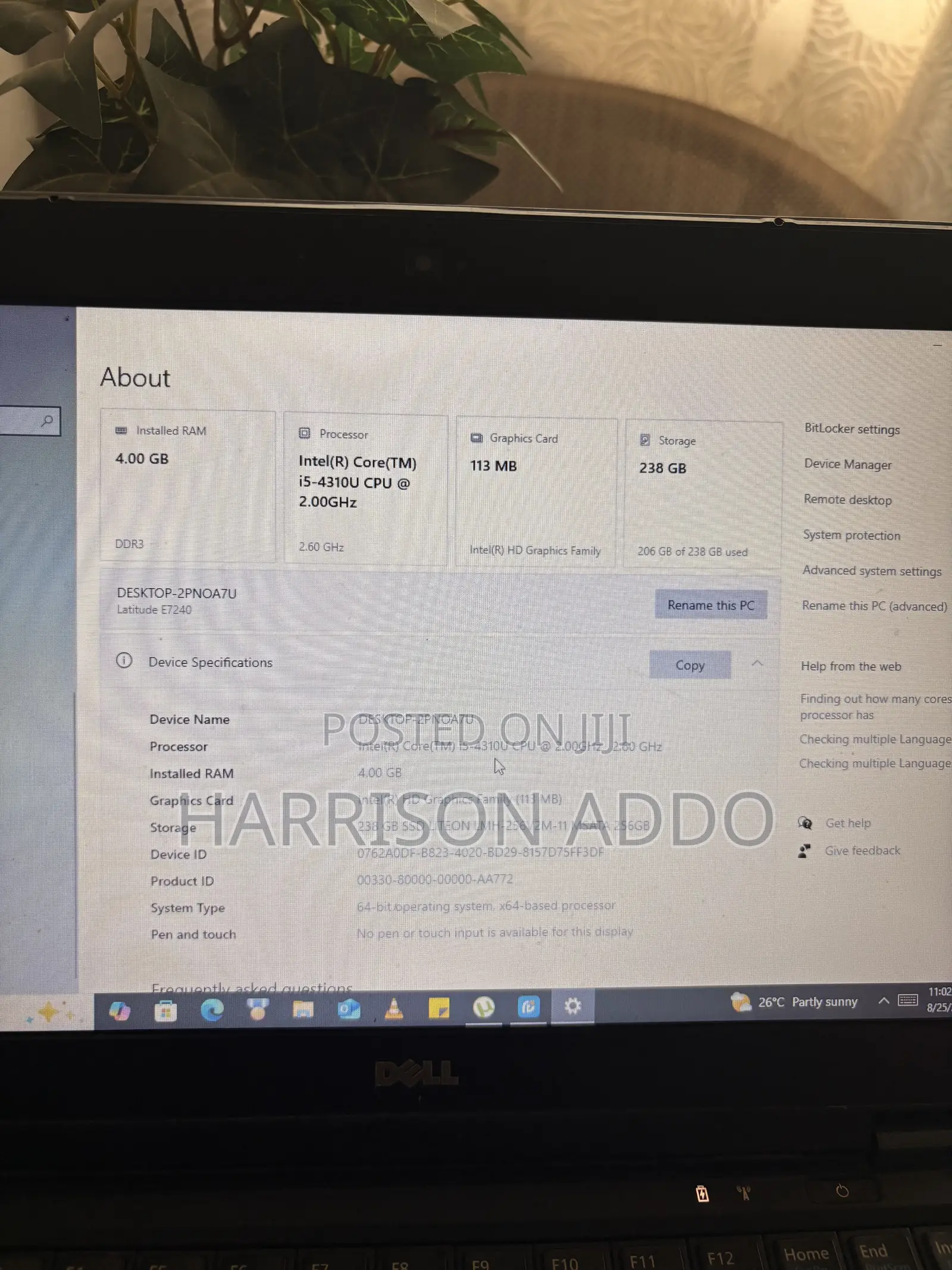 Laptop Dell Latitude E7240 4GB Intel Core i5 SSD 250GB