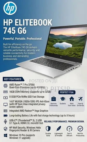 New Laptop HP EliteBook 745 G6 16GB AMD Ryzen 7 SSD 512GB