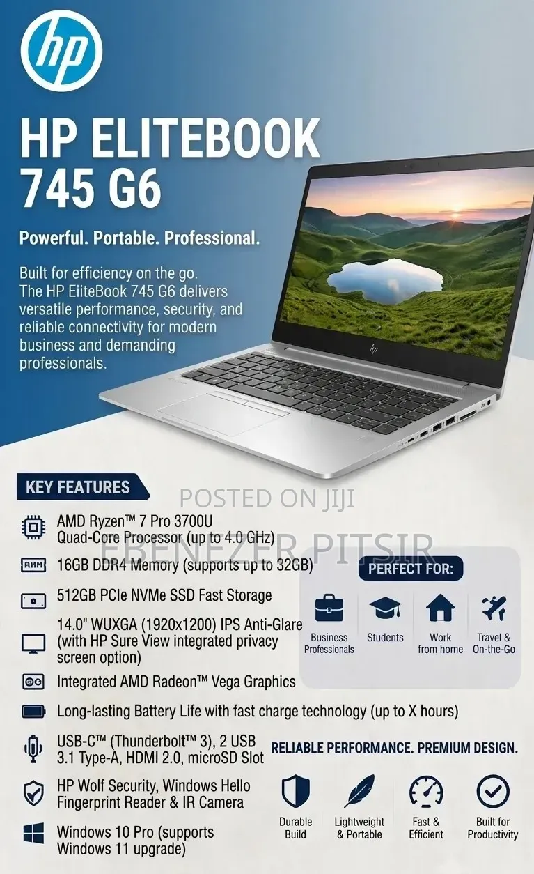 New Laptop HP EliteBook 745 G6 16GB AMD Ryzen 7 SSD 512GB
