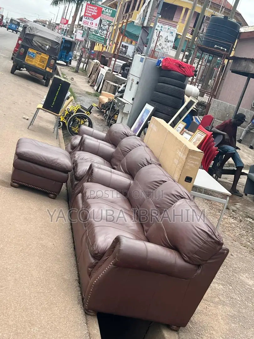 Brown Ggenuine Leather Sofa 3+2+1+pouffe