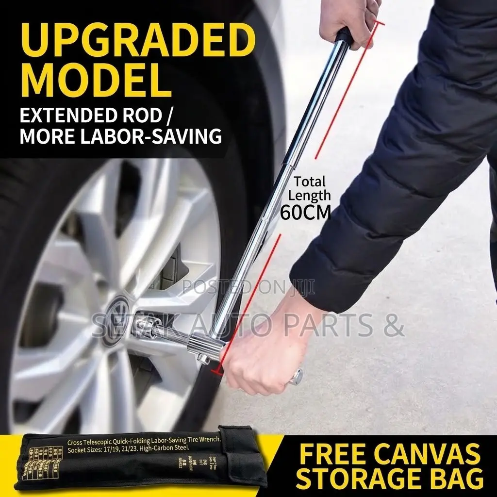 Heavy-Duty Telescopic Wheel Spanner Lug Wrench Set With 6-Gear System