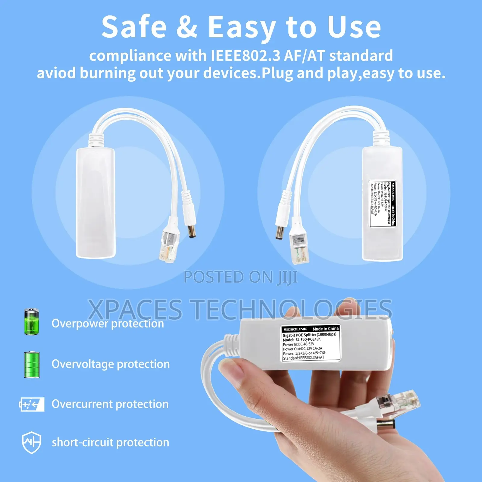 12V 2A , 19W 100Mbps Active POE Splitter , IP Camera Non-Poe Devices