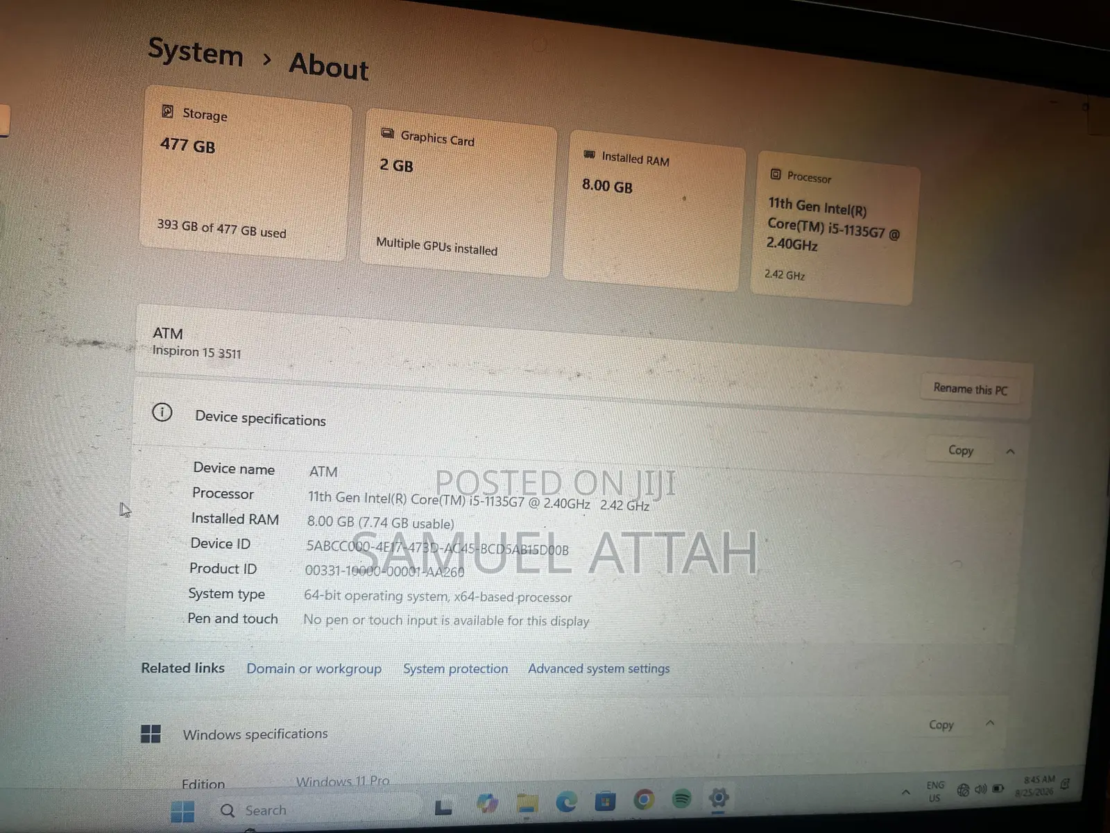 Laptop Dell Inspiron 15 8GB Intel Core i5 SSD 512GB