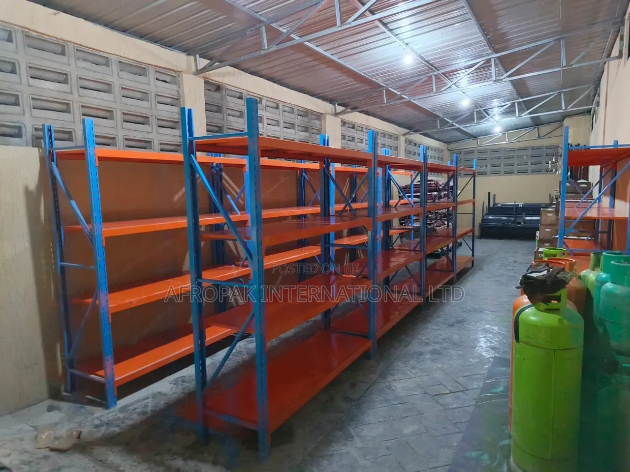 Warehouse Shelves Orange and Blue