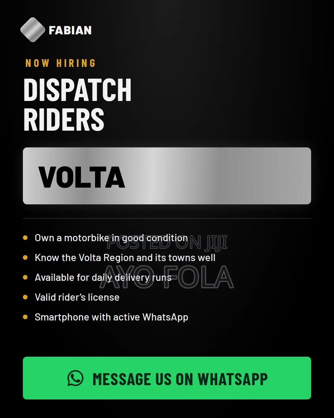 Dispatch Rider Needed
