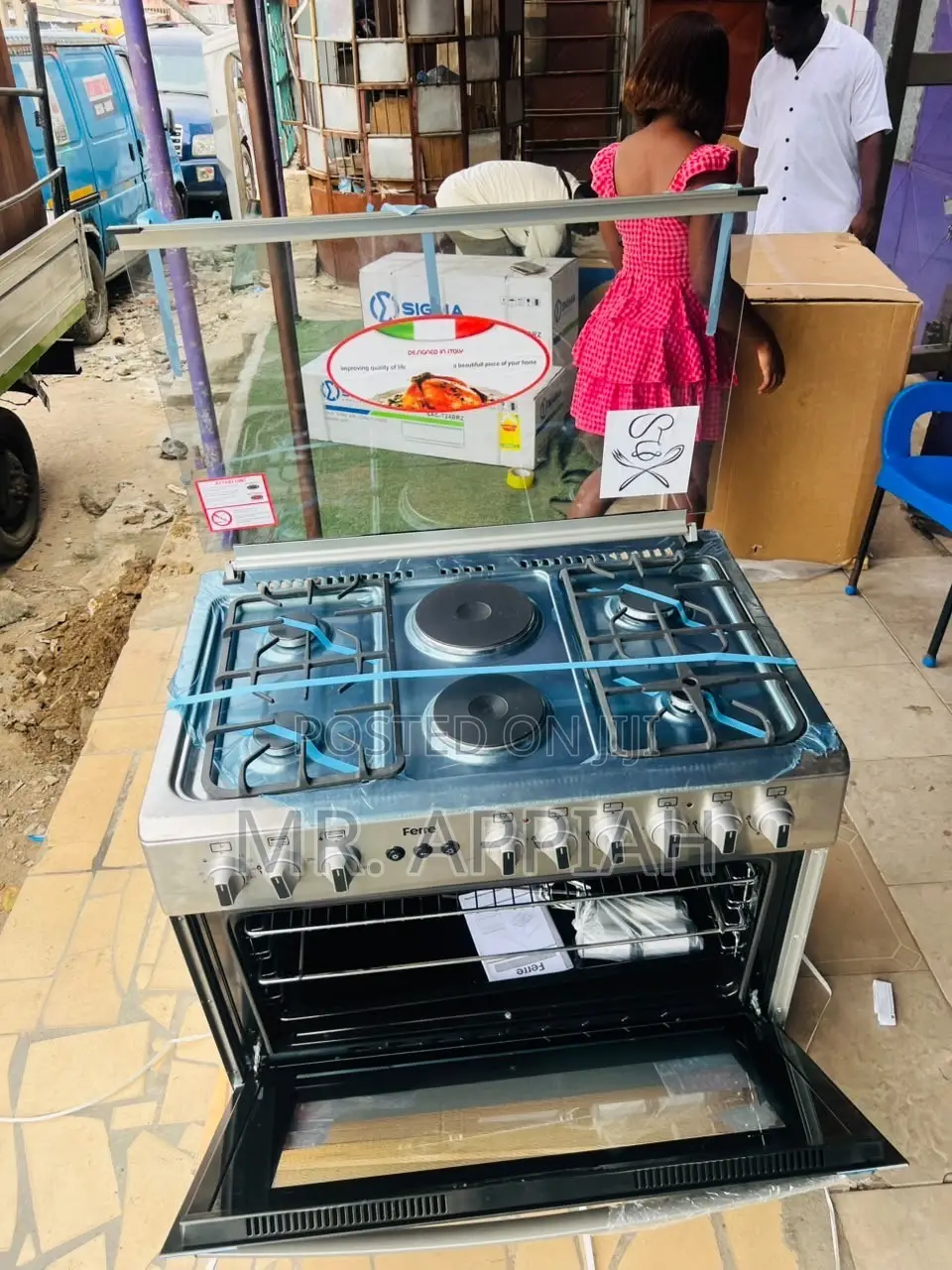 High Efficiency Ferre 60x90cn Glass Lid 4 Gas + 2 Electric Cooker,Gray