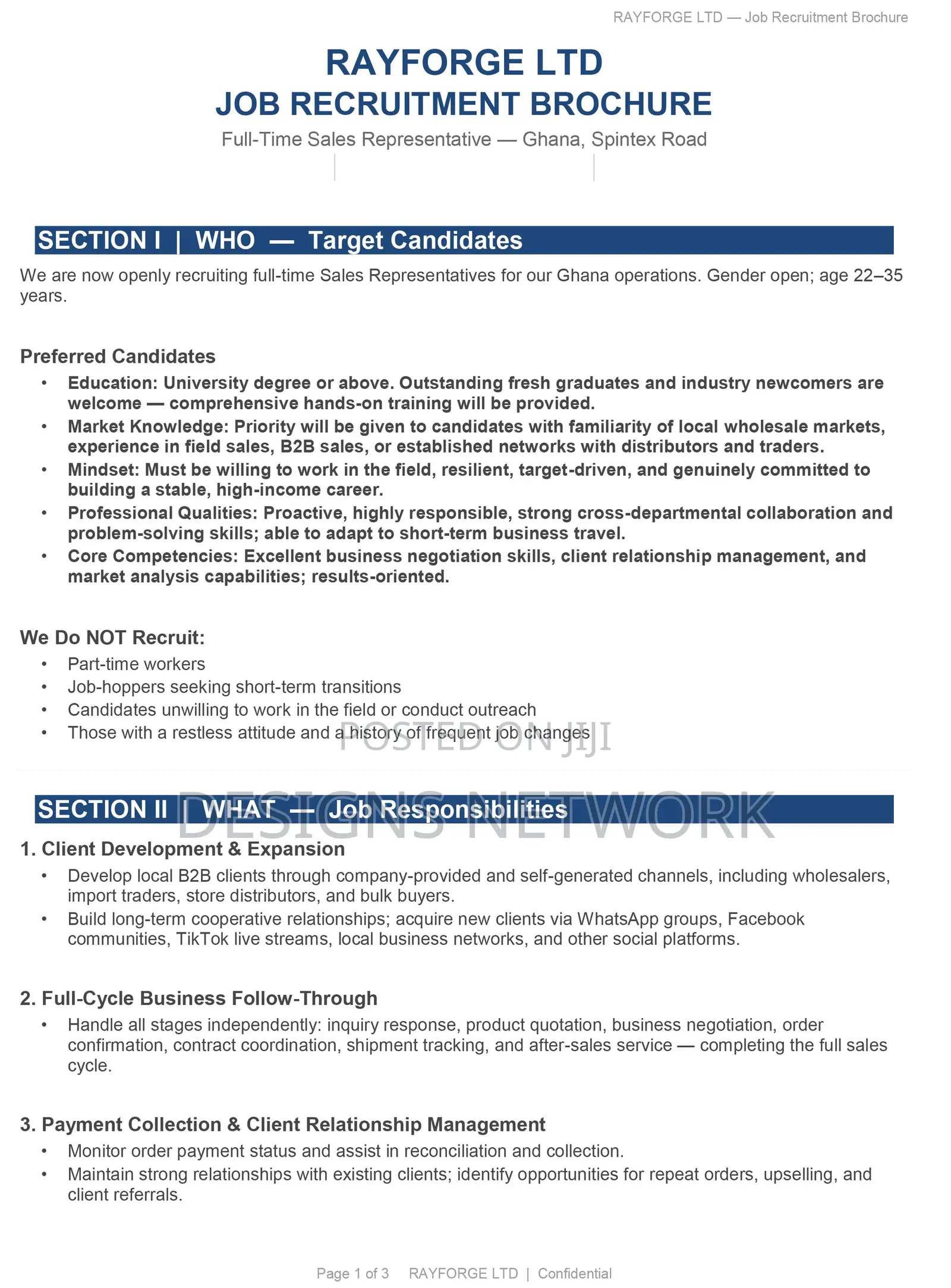 Vacancy - Customer Care / Sales Assistant