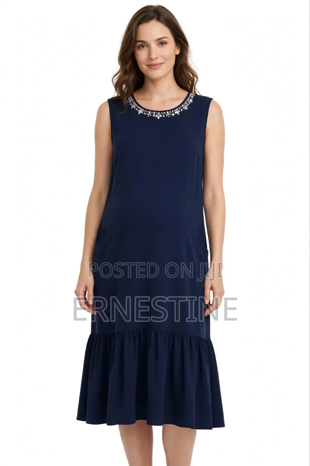 Below Knee Maternity Dress _Level Gathered With Crystal Beading.-350
