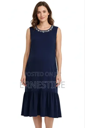 Below Knee Maternity Dress _Level Gathered With Crystal Beading.-350