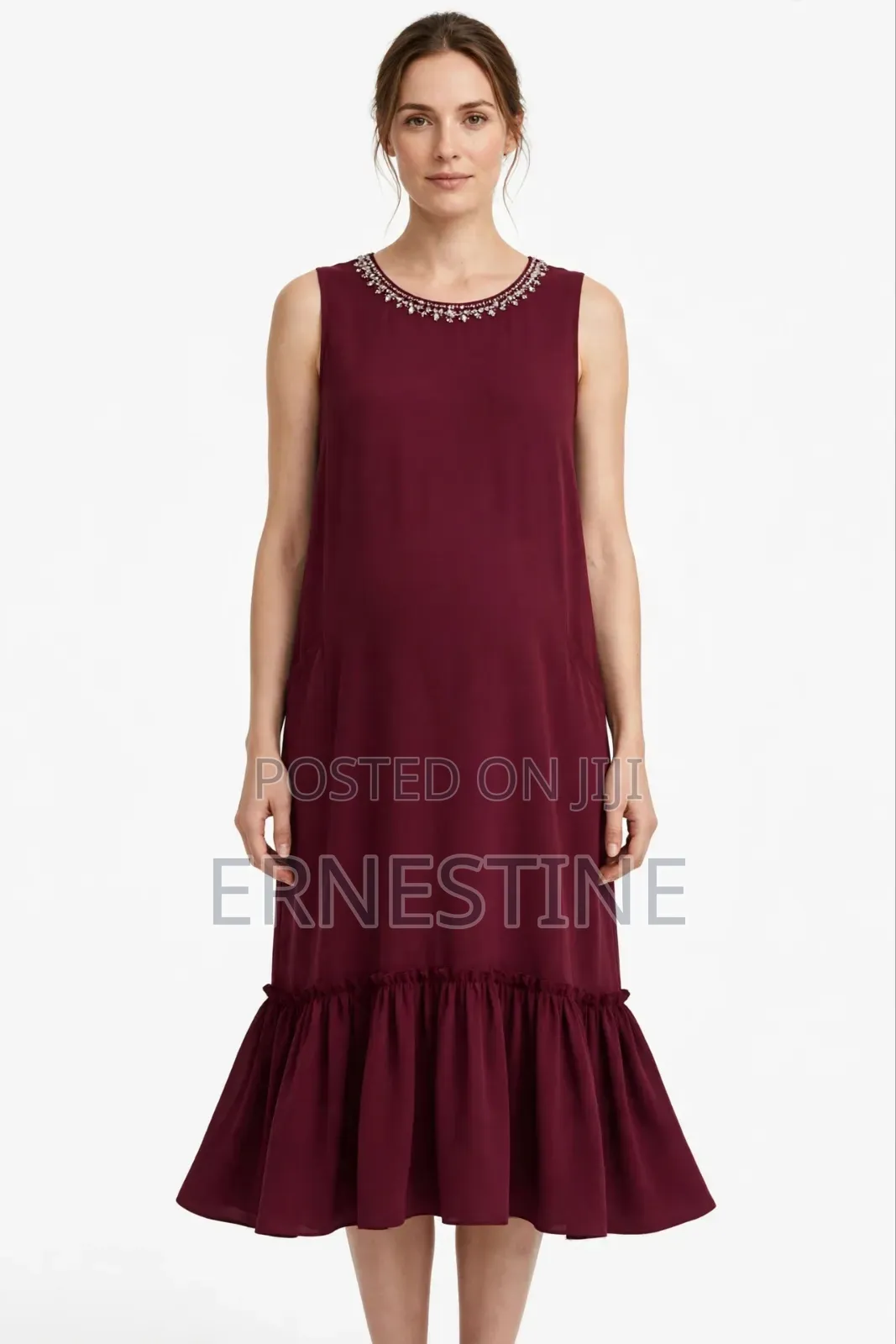 Below Knee Maternity Dress _Level Gathered With Crystal Beading.-350