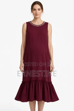 Below Knee Maternity Dress _Level Gathered With Crystal Beading.-350