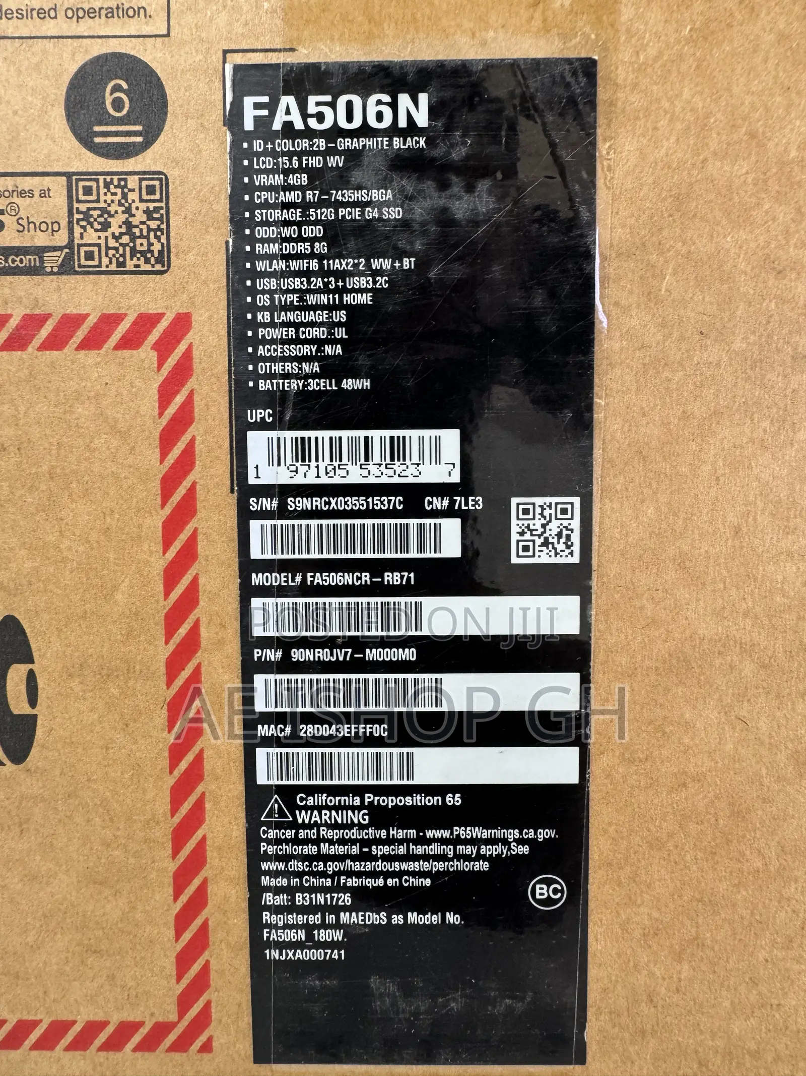 New Laptop Asus TUF Gaming A15 8GB AMD Ryzen 7 SSD 512GB