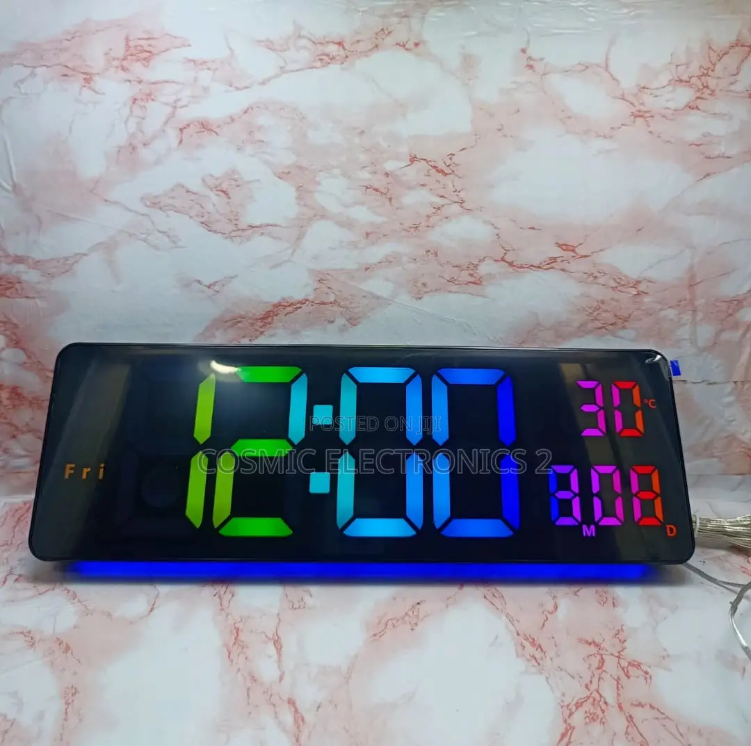 17" Premium RGB Digital Wall Clock With Remote Control & Night Light