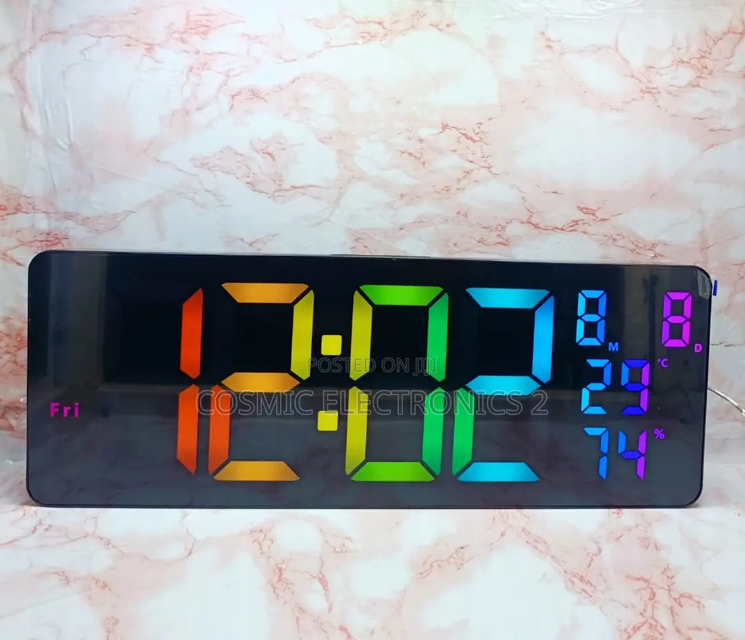 16" Premium Digital Wall-Mounted LCD Clock With Colorful Night Light