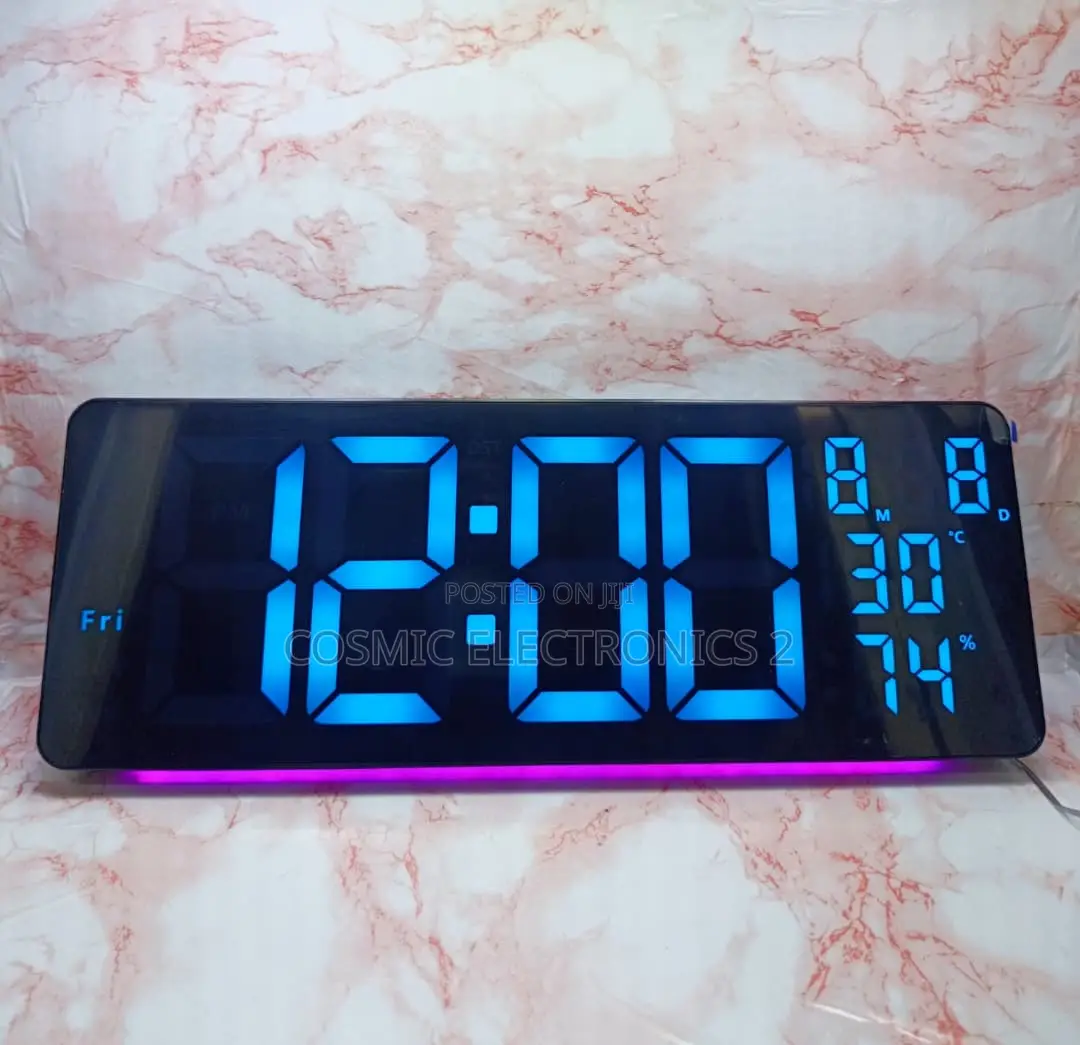 16" Premium Digital Wall-Mounted LCD Clock With Colorful Night Light