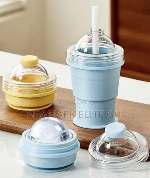 2 in 1 Foldable Silicone Ice Ball Maker Cup With Straw