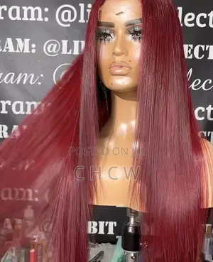 New 30 Inches Long Burgundy Sleek Wig With a Kim K Closure