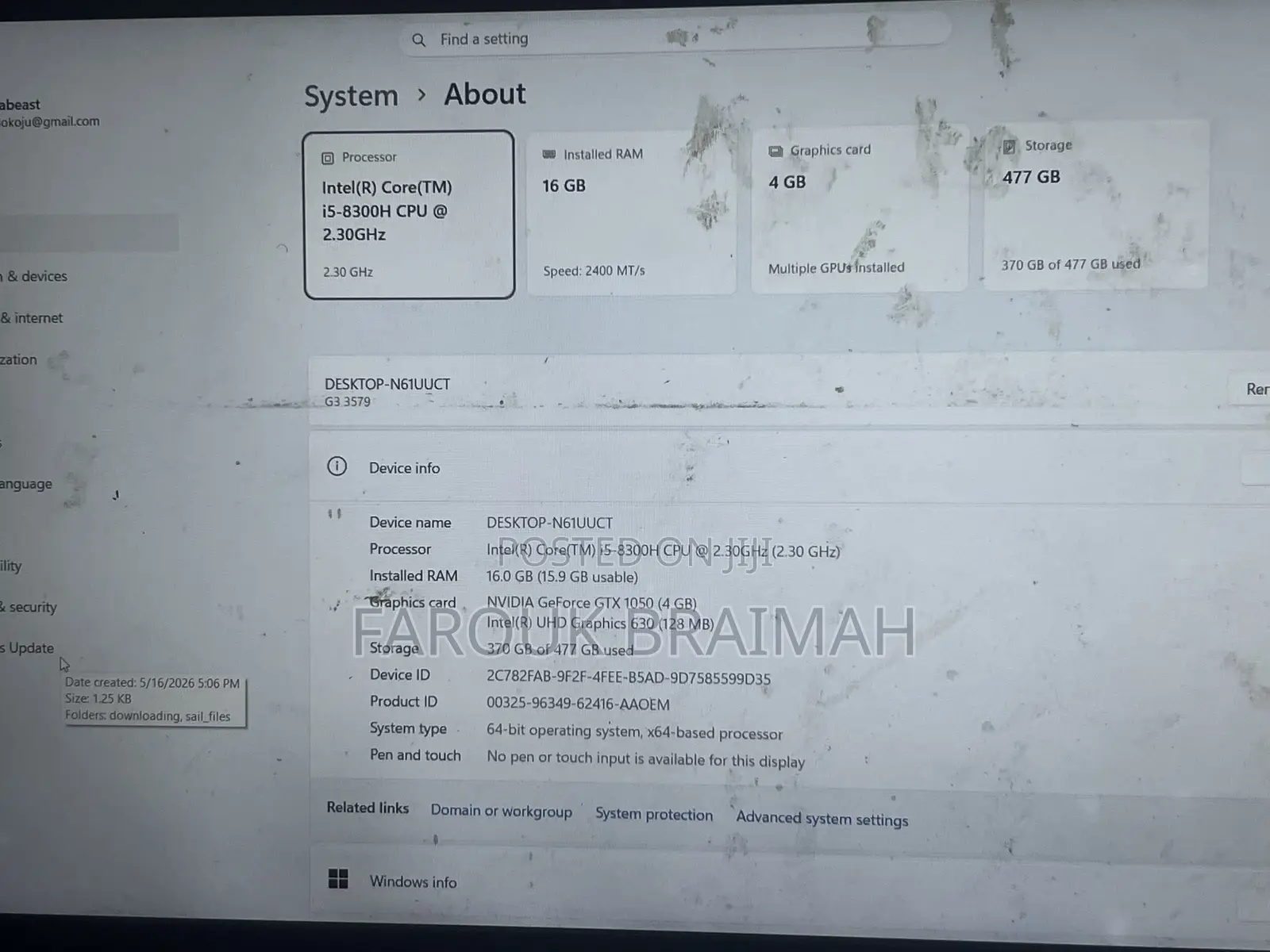 Laptop Dell G3 15 3579 16GB Intel Core i5 HDD+SSD 512GB