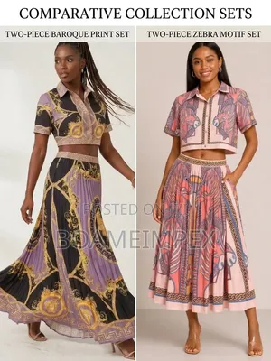 Women's Geometric Print 3/4 Sleeve Top & High Waist Pleated Skirt