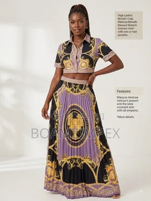 Women's Geometric Print 3/4 Sleeve Top & High Waist Pleated Skirt
