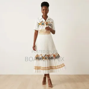 Women's Geometric Print 3/4 Sleeve Top & High Waist Pleated Skirt