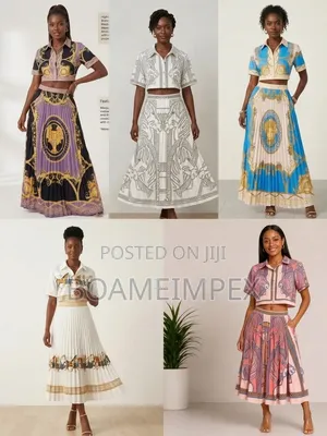 Women's Geometric Print 3/4 Sleeve Top & High Waist Pleated Skirt