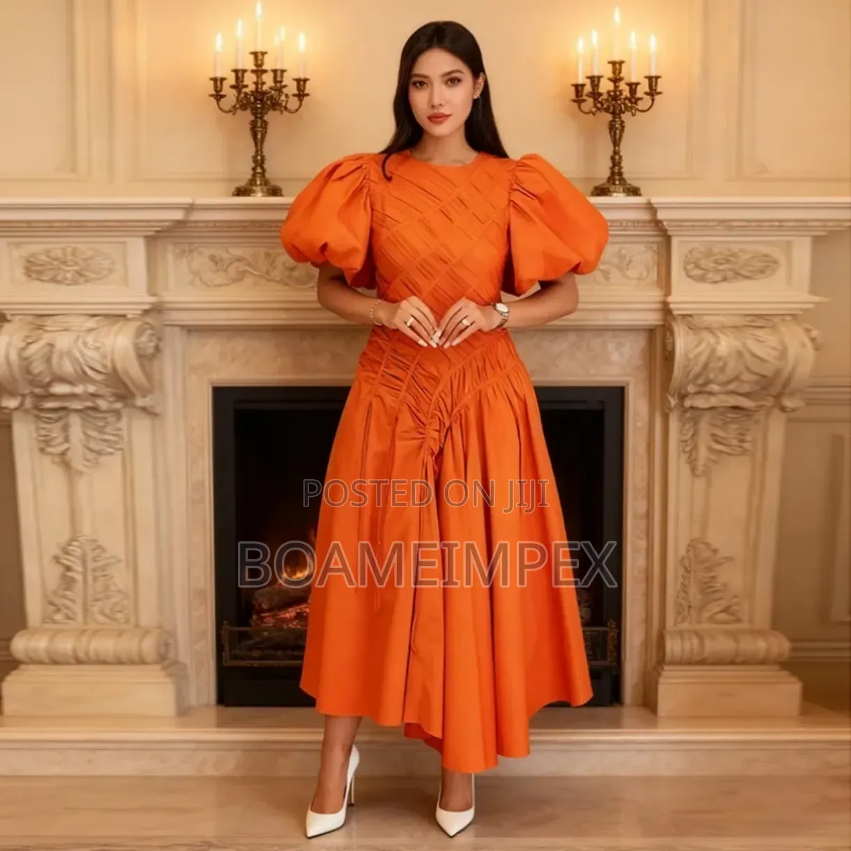 Women's Puff Sleeve Pleated Waist & Zara Elegant Empire Court Dress