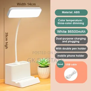 LED Study & Work Desk Lamp – 3 Colour Modes, Pen Holder & Phone Stand