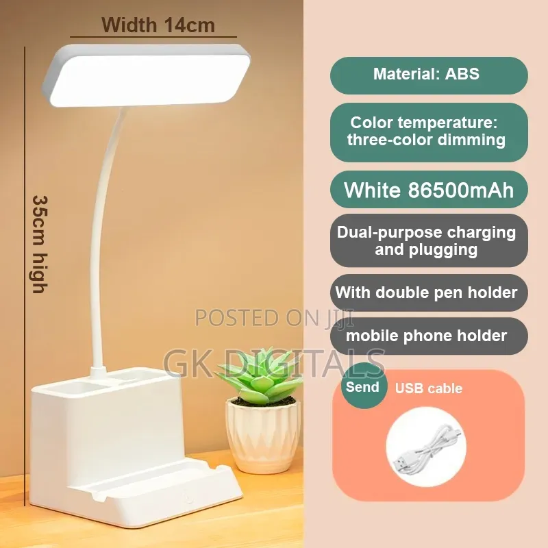 LED Study & Work Desk Lamp – 3 Colour Modes, Pen Holder & Phone Stand