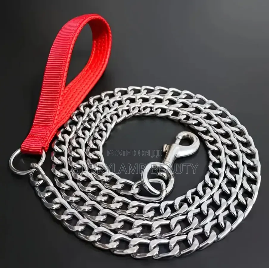 Heavy Duty Stainless Steel Dog Leash Chain With Red Nylon Handle