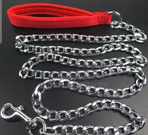 Heavy Duty Stainless Steel Dog Leash Chain With Red Nylon Handle