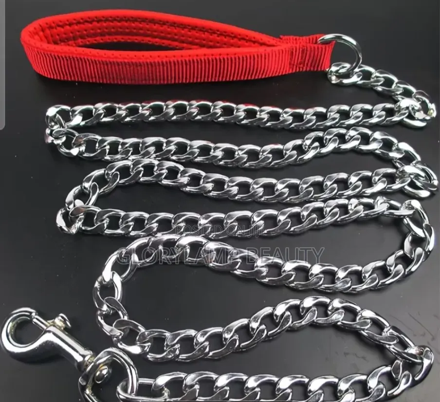 Heavy Duty Stainless Steel Dog Leash Chain With Red Nylon Handle