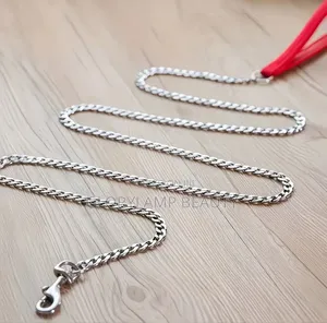 Heavy Duty Stainless Steel Dog Leash Chain With Red Nylon Handle