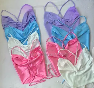 Women's Lace-Up Satin Crop Top - Multicolor
