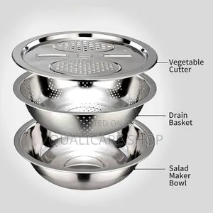 3-in-1 Stainless Steel Vege Cutter, Colander Strainer & Mixing Bowl
