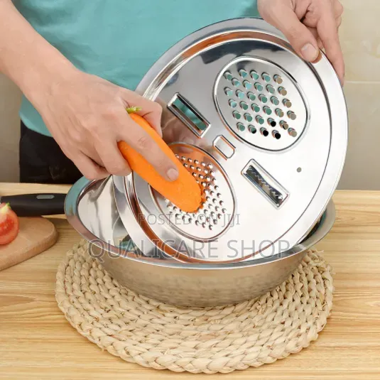 3-in-1 Stainless Steel Vege Cutter, Colander Strainer & Mixing Bowl