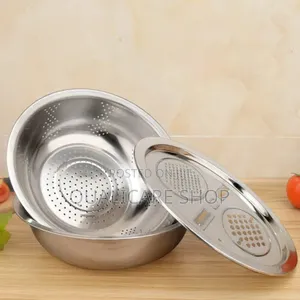 3-in-1 Stainless Steel Vege Cutter, Colander Strainer & Mixing Bowl