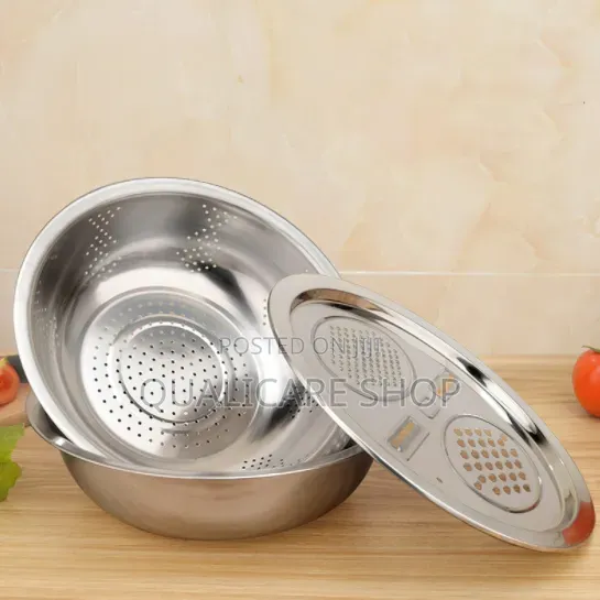 3-in-1 Stainless Steel Vege Cutter, Colander Strainer & Mixing Bowl