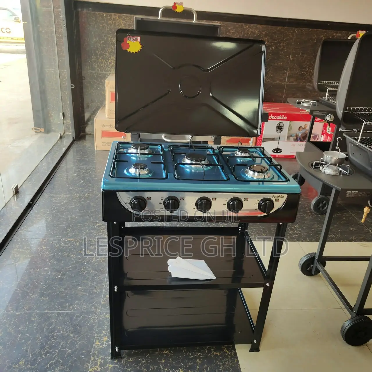 Stylishly Designed Top Tier 5 Burner Gas Stove With Shelf by Decakila