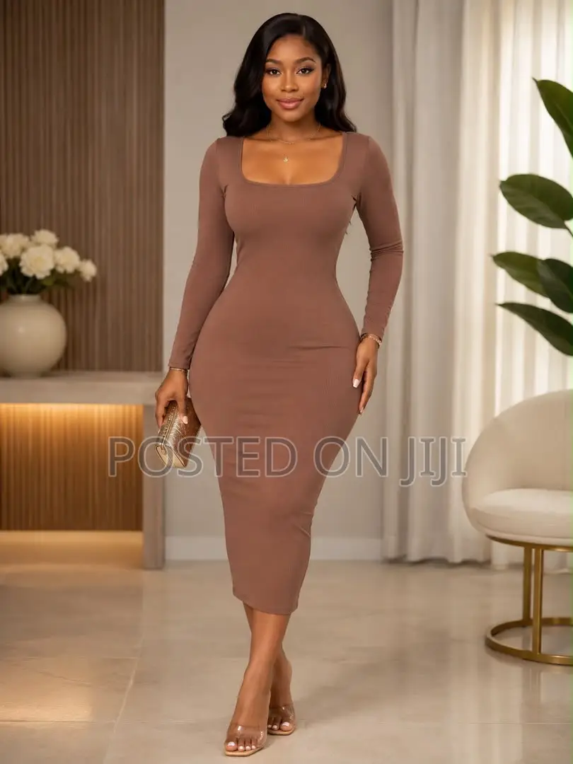 Chic Coffee Brown Midi Dress